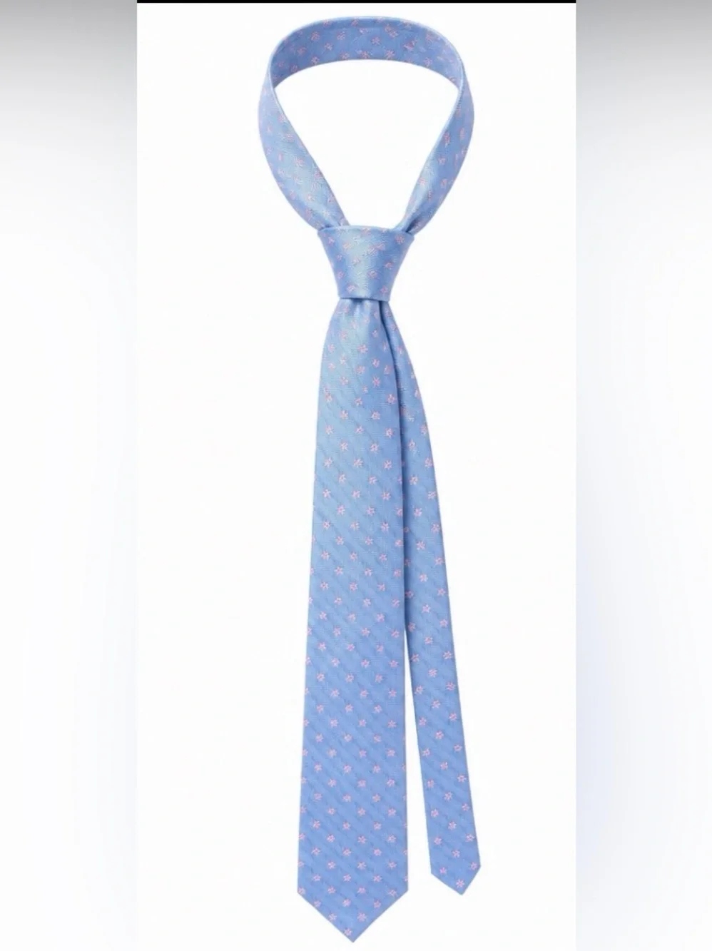 Brooks Brothers Periwinkle Blue Patterned Silk Necktie Woven Italy Made USA
